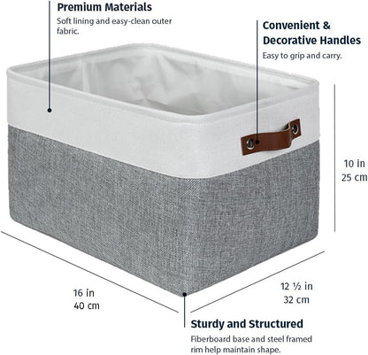 OrganiHaus Large Fabric Storage Baskets for Shelves 3 Pack, 15x11in Closet Storage Bins for Shelves, Cloth Baskets, Fabric Storage Cubes, Linen Closet Organizers, Fabric Basket, White Basket - PuriLite