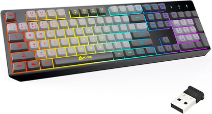 KLIM  Chroma Wireless Gaming Keyboard RGB New - Long-Lasting Rechargeable Battery - Quick and Quiet Typing - Water Resistant Backlit Wireless Keyboard for PC PS5 PS4 Mac - Black - PuriLite