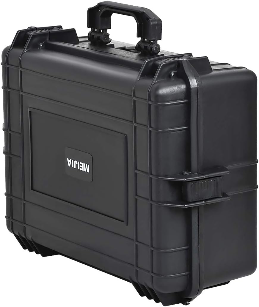 MEIJIA Portable Waterproof Protective Hard Case,Camera Case with Customizable Fit Foam Inserted, Elegant Black (9.17"x 7.56"x4.33") - PuriLite