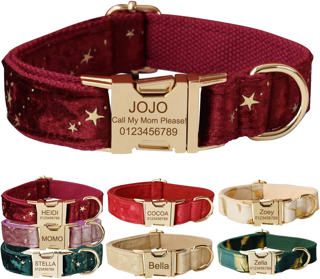 Custom Dog Collar with Metal Buckle - Pet Collars Personalized with Name and Phone Number (Plaid) - PuriLite