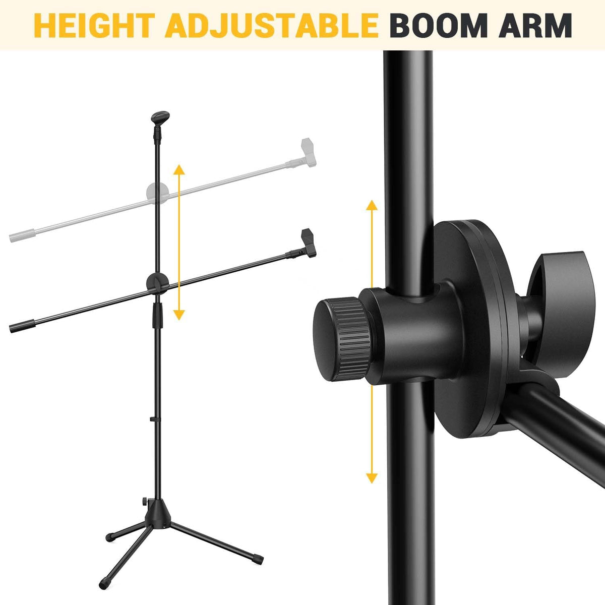 Microphone Stand 2-Pack, Ohuhu Tripod Boom Mic Stands, Dual Mic Clip, Collapsible, Black - PuriLite