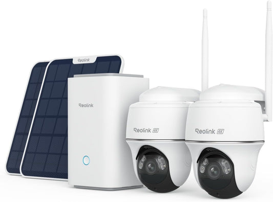REOLINK 4K Solar Wireless Outdoor Security Cameras System, 2-Cam Kit, Encrypted 1 Year Local Storage, 360° PTZ for Home Security, 5G/2.4G WiFi, No Monthly Fee, Home Hub with 2X PT Ultra + Solar Panel - PuriLite