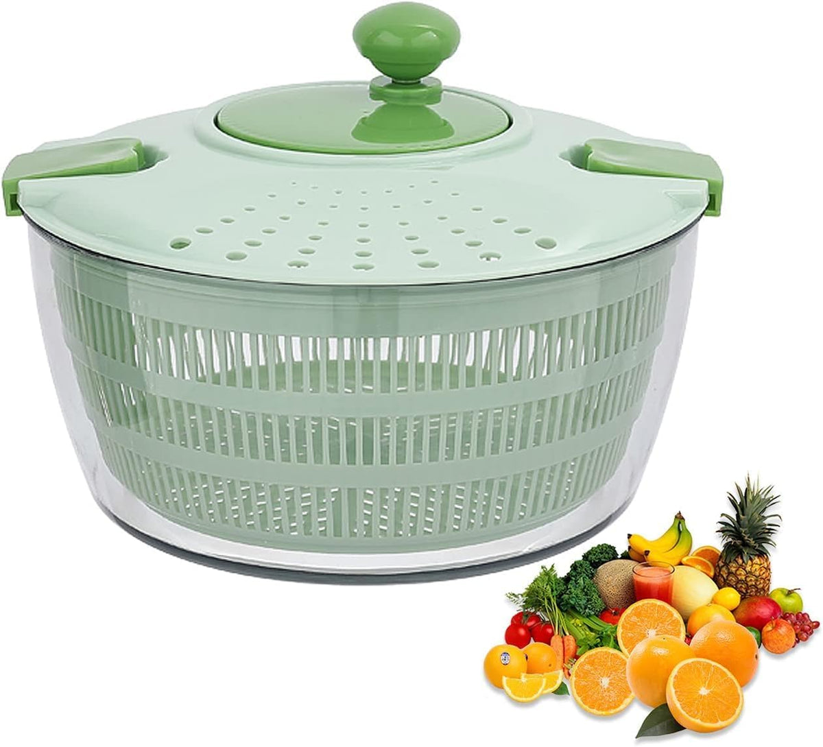 Salad Spinner- Green Salad Spinner Large- 4.2L Lettuce Spinner for Vegetable Washing, Lettuce Dryer with Drain, Bowl, Colander - PuriLite
