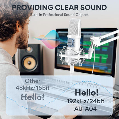 USB Microphone, MAONO 192kHz/24Bit Plug & Play PC Computer Podcast Condenser Cardioid Metal Mic Kit with Professional Sound Chipset for Recording, Gaming, Singing, YouTube (AU-A04) - PuriLite
