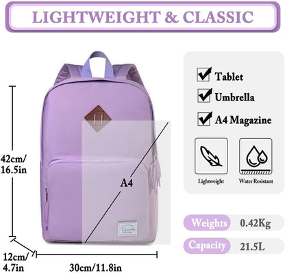 VASCHY Lightweight School Backpack for Women with Sleeve for 14" Laptop - PuriLite