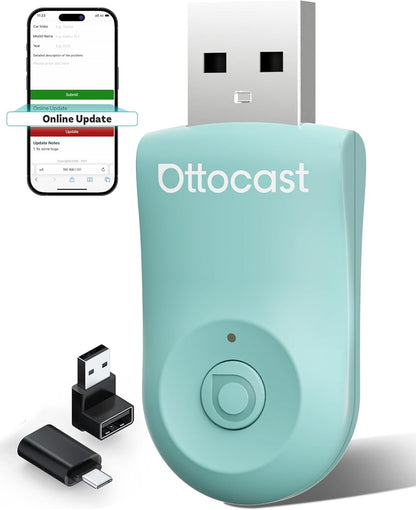 OTTOCAST Mini 2025 Wireless CarPlay & Android Auto 2-in-1 Adapter, Plug & Play, 5GHz WiFi, Auto Connect for iPhone & Android, Fits 98%+ OEM Wired CarPlay Cars (Green) - PuriLite