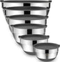 Umite Chef Mixing Bowls with Airtight Lids 6 Piece Stainless Steel Metal Nesting Storage Bowls by Umite Chef, Non-Slip Bottoms Size 7, 3.5, 2.5, 2.0,1.5, 1QT, Great for Mixing & Serving(Grey) - PuriLite