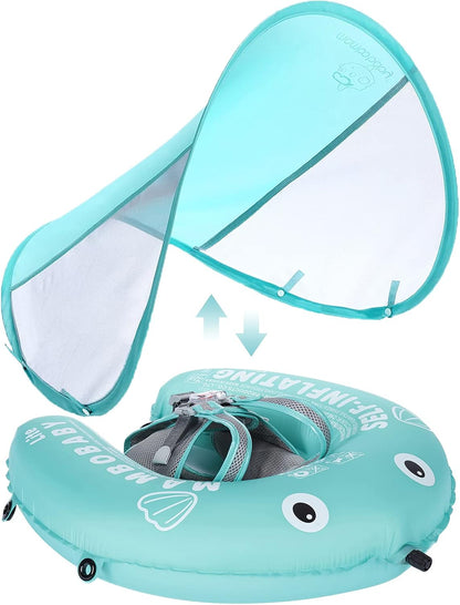 Mambobaby Baby Swim Float with Canopy, Non-Inflatable Solid Baby Float, Upgrade Soft Skin-Friendly Material Infant Swim Float - PuriLite