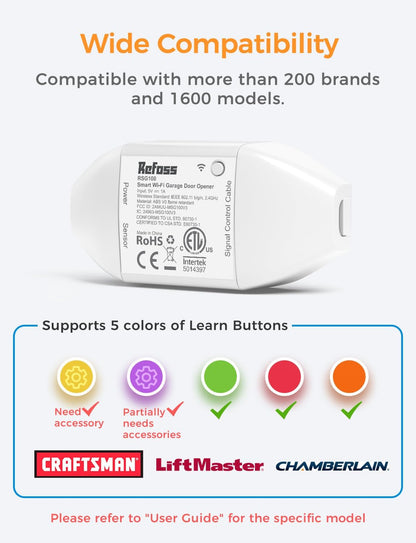 Refoss Smart Wi-Fi Garage Door Opener, Compatible with Google Assistant, Alexa, APP Remote Control - PuriLite