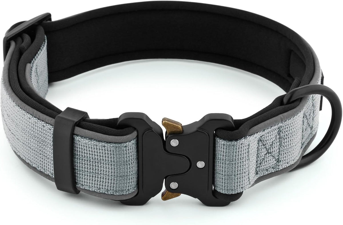Plutus Pet Tactical Dog Collar, Reflective, Adjustable Heavy Duty Dog Collar, Soft Padded and Comfortable, for Small Medium and Large Dogs (Red, L) - PuriLite