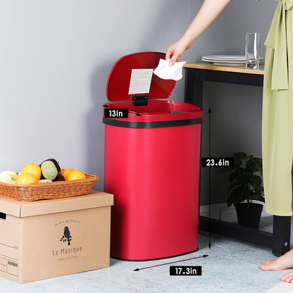 13 Gallon 50 Liter Garbage Can Kitchen Trash Can with Lid Automatic Sensor Touch Free Stainless Steel Waste Bin for Bathroom Bedroom Home Office,Black - PuriLite