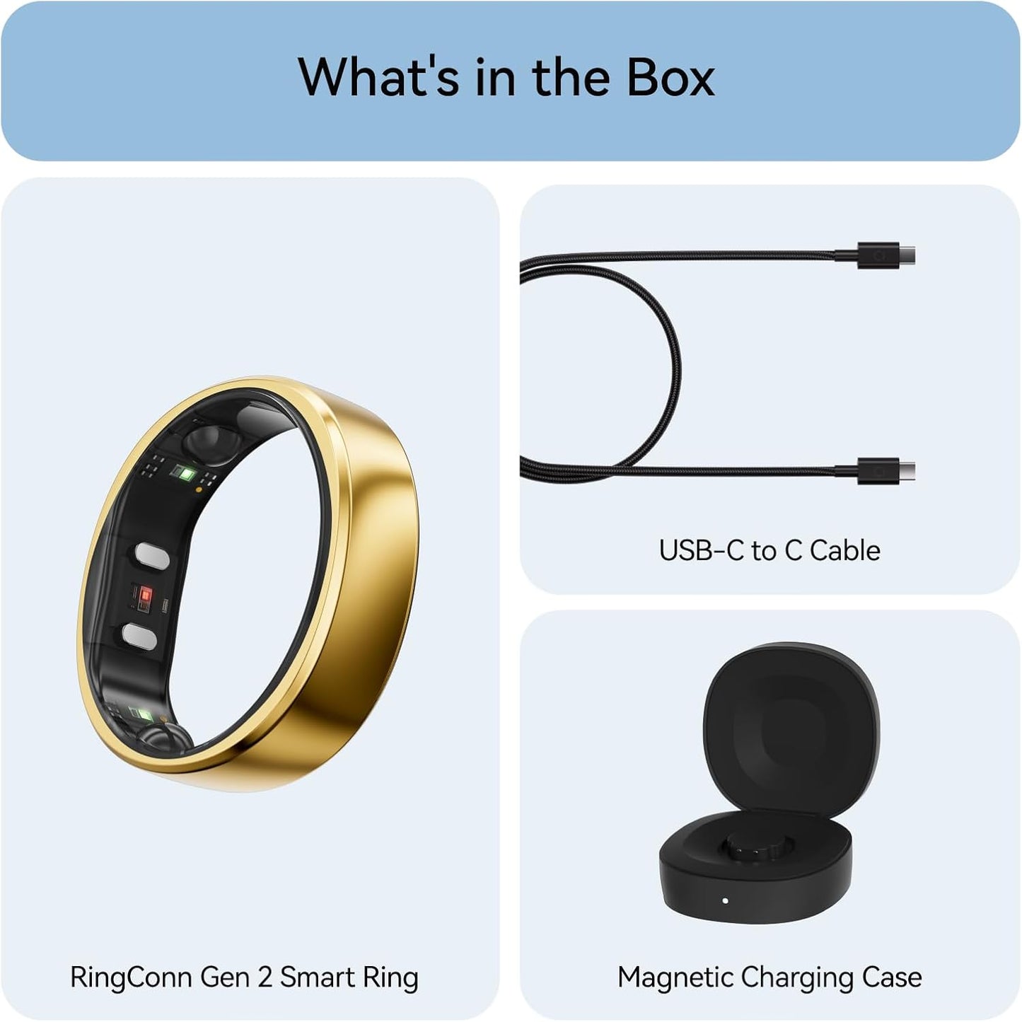 RingConn Gen 2 Smart Ring, No App Subscription, Size First with Sizing Kit, 12-Day Battery Life, Stress/Women's Health Tracker, Compatible with Android & iOS (Black, Size 8) - PuriLite