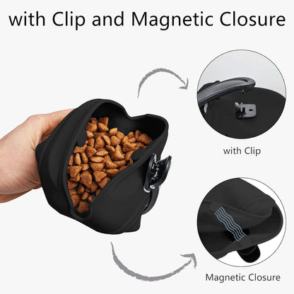 Silicone Dog Treat Pouch 2pcs, MGKSHADOW Treat Pouch Dog Training with Clip and Magnetic Closure, Dog Treat Bag for Dog Walks (Grey & Black) - PuriLite
