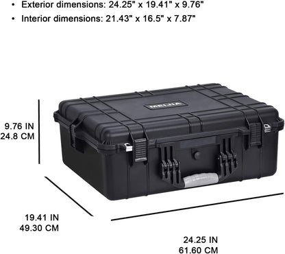 MEIJIA Portable Waterproof Protective Hard Case,Camera Case with Customizable Fit Foam Inserted, Elegant Black (9.17"x 7.56"x4.33") - PuriLite