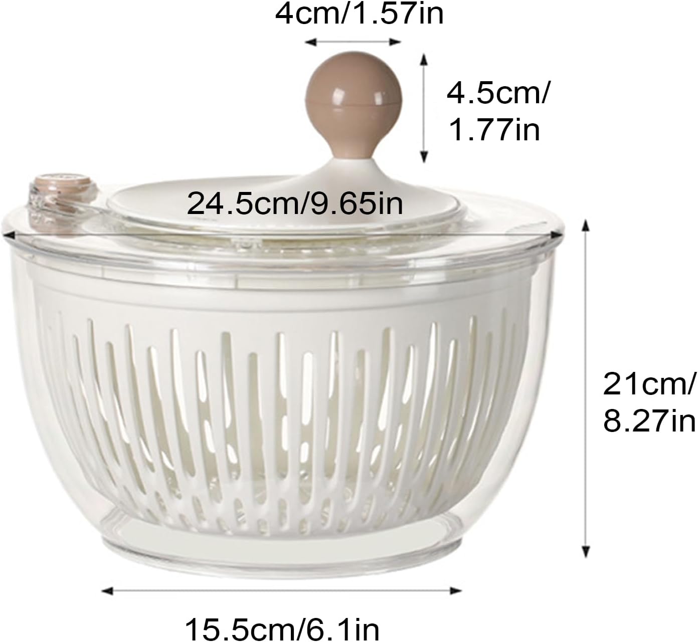 Salad Dryer - 4.5L Lettuce Dryer Spinner - Container with Non-Slip Base Bowl Strainer Storage for Kitchen Fruit Vegetable Refrigerator - PuriLite