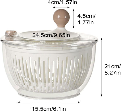 Salad Dryer - 4.5L Lettuce Dryer Spinner - Container with Non-Slip Base Bowl Strainer Storage for Kitchen Fruit Vegetable Refrigerator - PuriLite