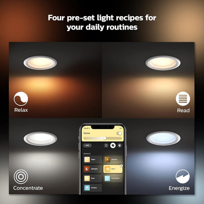 Philips Hue White & Color Ambiance 4" Smart LED Retrofit Can Downlight, Color Changing, Bluetooth & Zigbee Compatible (Hue Hub Optional), Smart Ceiling Lighting - PuriLite