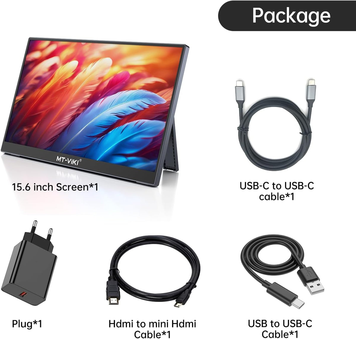 MT-VIKI 15.6 inch Laptop Screen Extender, Potable Screen for Laptop Only One USB-C Cable Connection, Compatiable with Win/Mac (M1,M2, M3), FHD 1080P, 360° Rotation - PuriLite