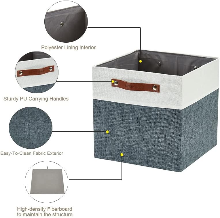 DECOMOMO Fabric Cube Storage Bin - Storage Baskets for Shelves, Kallax (Grey & White, 13 inch Cube) - 4 Pack - PuriLite
