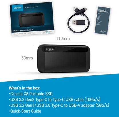 Crucial X9 4TB Portable SSD, Up to 1050MB/s, USB 3.2 USB-C, External Solid State Drive, Compatible with Windows, Mac, & Android, Reliable Storage for Games, Files, & Backups, Black - CT4000X9SSD902 - PuriLite