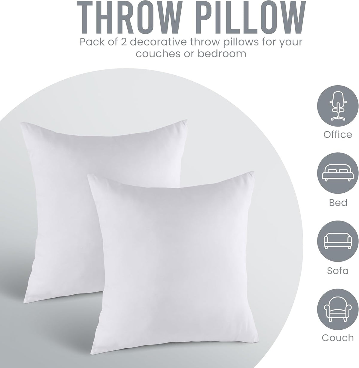 Utopia Bedding Throw Pillows Insert (Pack of 2, White) - 20 x 20 Inches Bed and Couch Pillows - Indoor Decorative Pillow - PuriLite
