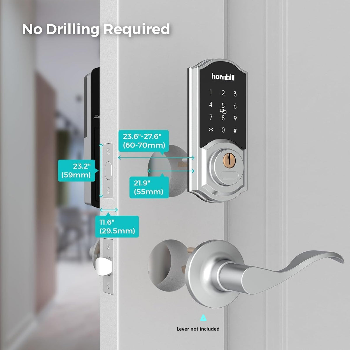 Keyless Entry Door Lock Deadbolt, Hornbill Smart Lock Front Door, Electronic Door Locks with Keypads, Digital Auto Lock Bluetooth Smart Door Locks for Homes Bedroom - PuriLite