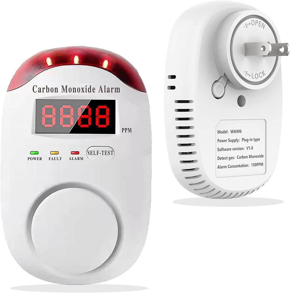 DYWL SECURITY Carbon Monoxide Detectors Portable Carbon Monoxide Detector for Travel Carbon Monoxide Detector Plug in Wall with LED Digital Display Voice Light Plug and Play - 1 Pack - PuriLite