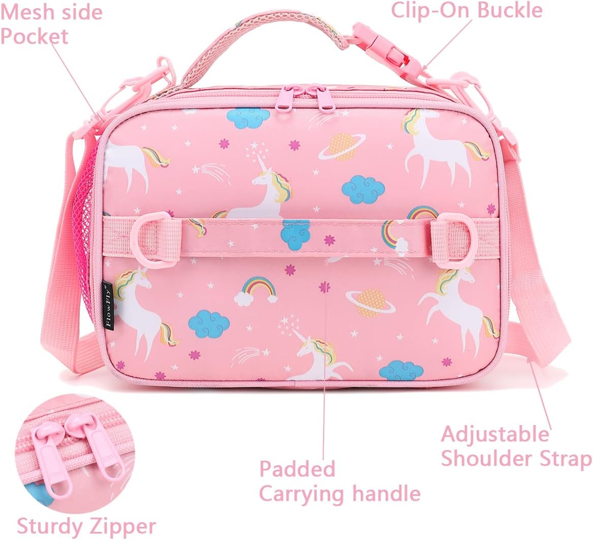 FlowFly Kids Lunch Box Insulated Soft Bag Mini Cooler Back to School Thermal Meal Tote Kit for Girls, Boys, Black - PuriLite