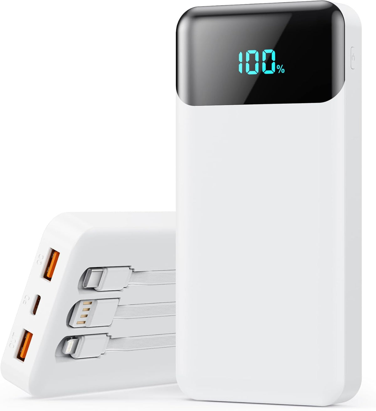 Power Bank 40800mAh Portable Charger with 3 Built-in Cable,25W PD USB C in&Out Power Bank Fast Phone Charging,QC4.0 LED Display Portable Battery Pack Compatible with iPhone 16/15,Samsung Android-Black - PuriLite