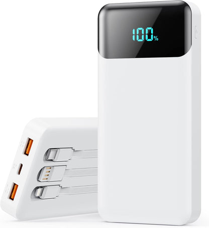 Power Bank 40800mAh Portable Charger with 3 Built-in Cable,25W PD USB C in&Out Power Bank Fast Phone Charging,QC4.0 LED Display Portable Battery Pack Compatible with iPhone 16/15,Samsung Android-Black - PuriLite