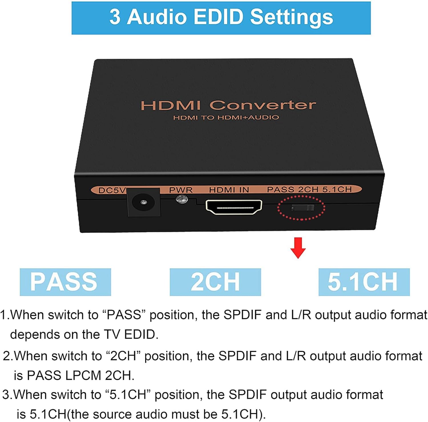 1080P HDMI Audio Extractor, HDMI to HDMI Audio (L/R RCA + Toslink Optical SPDIF) Video Converter Adapter Splitter with Optical Fiber Cable for PS3 PS4 Blu-ray DVD Player Sky HD Box - PuriLite