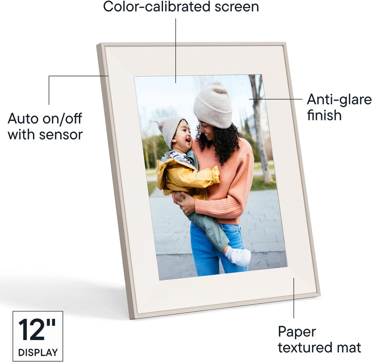 Aura Aspen 12" Digital Photo Frame - Black with Paper Mat - PuriLite