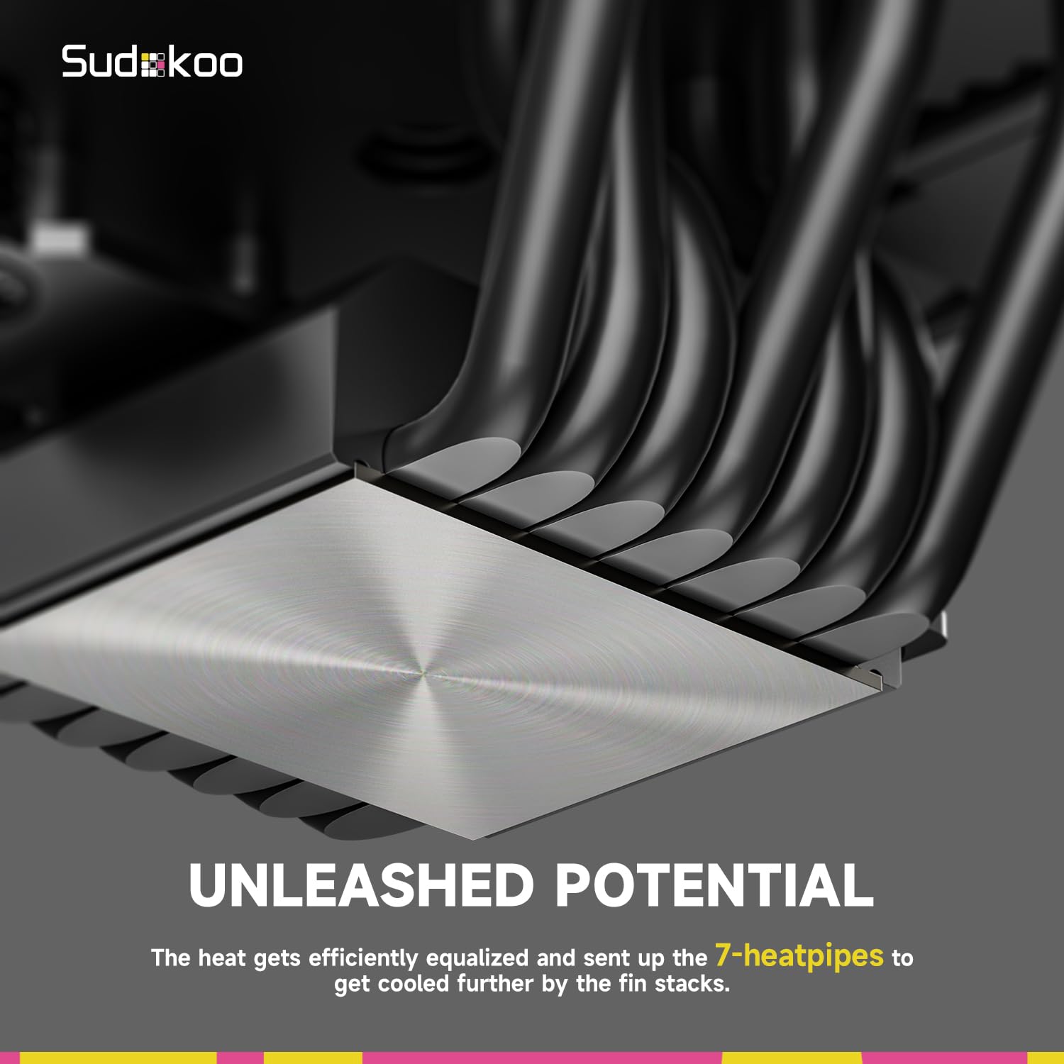 Sudokoo SK700V AM5 CPU Cooler, AM5 Exclusive, Digital Display, 7 Heatpipes CPU Air Cooler, Single Tower, 120mm FDB PWM Fan, Full RAM Freedom, L-Rail Lock Mount, 5 Years Warranty, Black, PC Cooler - PuriLite