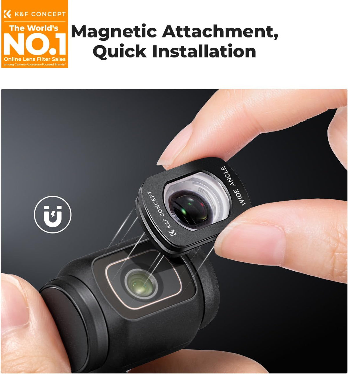 K&F Concept Wide-Angle Lens Compatible with DJI Osmo Pocket 3, Magnetic Attach/Multi-Coated/Optical Glass - PuriLite