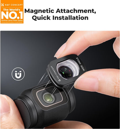 K&F Concept Wide-Angle Lens Compatible with DJI Osmo Pocket 3, Magnetic Attach/Multi-Coated/Optical Glass - PuriLite