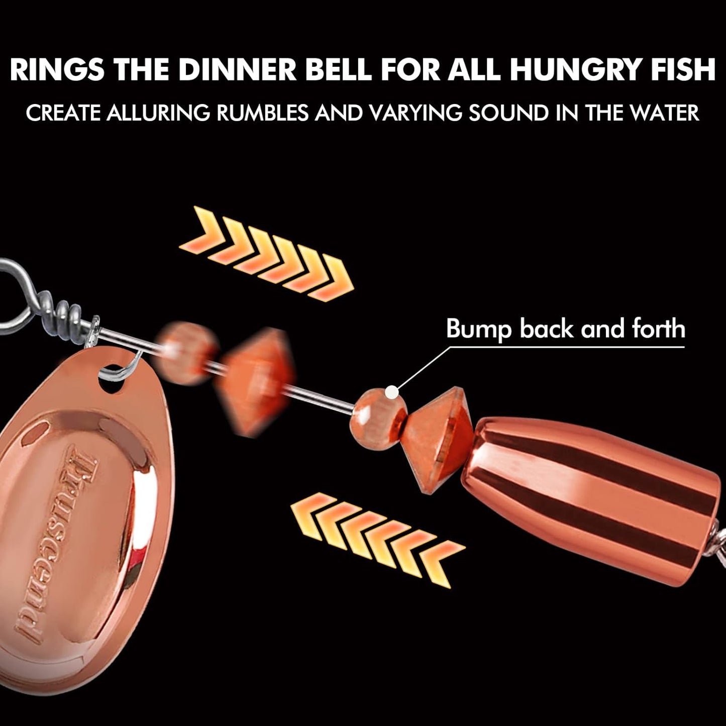 TRUSCEND Fishing Spinners with Unique Double Spoons, Nano-Plated Rooster Tail Fishing Lures with Copper Body & Blade, Great Action Blade Bait for Bass Trout Walleye, Freshwater Ice Fishing Jigs - PuriLite