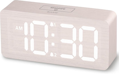 Purilite Select Wooden Digital Alarm Clock with Large LED Display - PuriLite