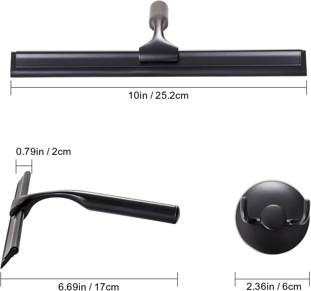 Ettori Shower Squeegee for Glass Doors, Squeegee for Shower Glass Door, Window and Car Glass, Mirrors - All-Purpose Stainless Steel Squeegee, 10 Inches and Black - PuriLite