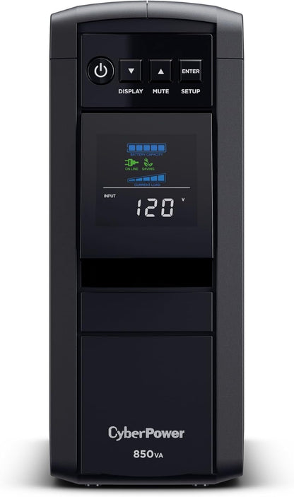 CyberPower CP1500PFCLCD PFC Sinewave UPS System, 1500VA/1000W, 12 Outlets, AVR, Mini Tower, Black - PuriLite