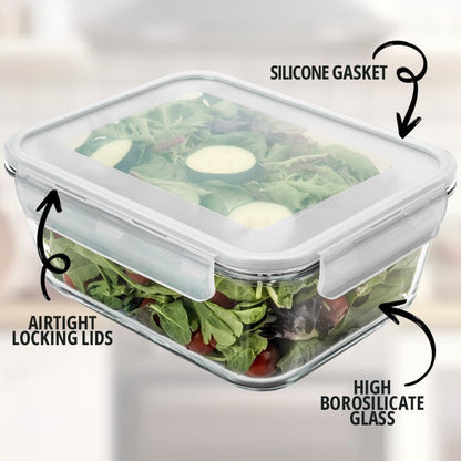 Razab 3300 Ml / 112 Oz Large Glass Container Food Storage with Lids - Leakproof, BPA-Free Large Meal Prep Container Ideal for Roasting Turkey, Store Leftover - Microwave & Oven Safe - PuriLite