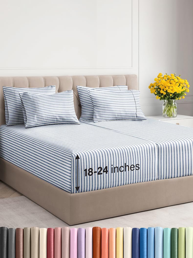 Extra Deep Queen Sheet Set - 6 Piece Breathable & Cooling Sheets - Hotel Luxury Bed Sheets Set - Easy & Secure Fit - Soft, Wrinkle Free & Comfy Sheets Set - White Sheet Set w/Extra Deep Pockets - PuriLite