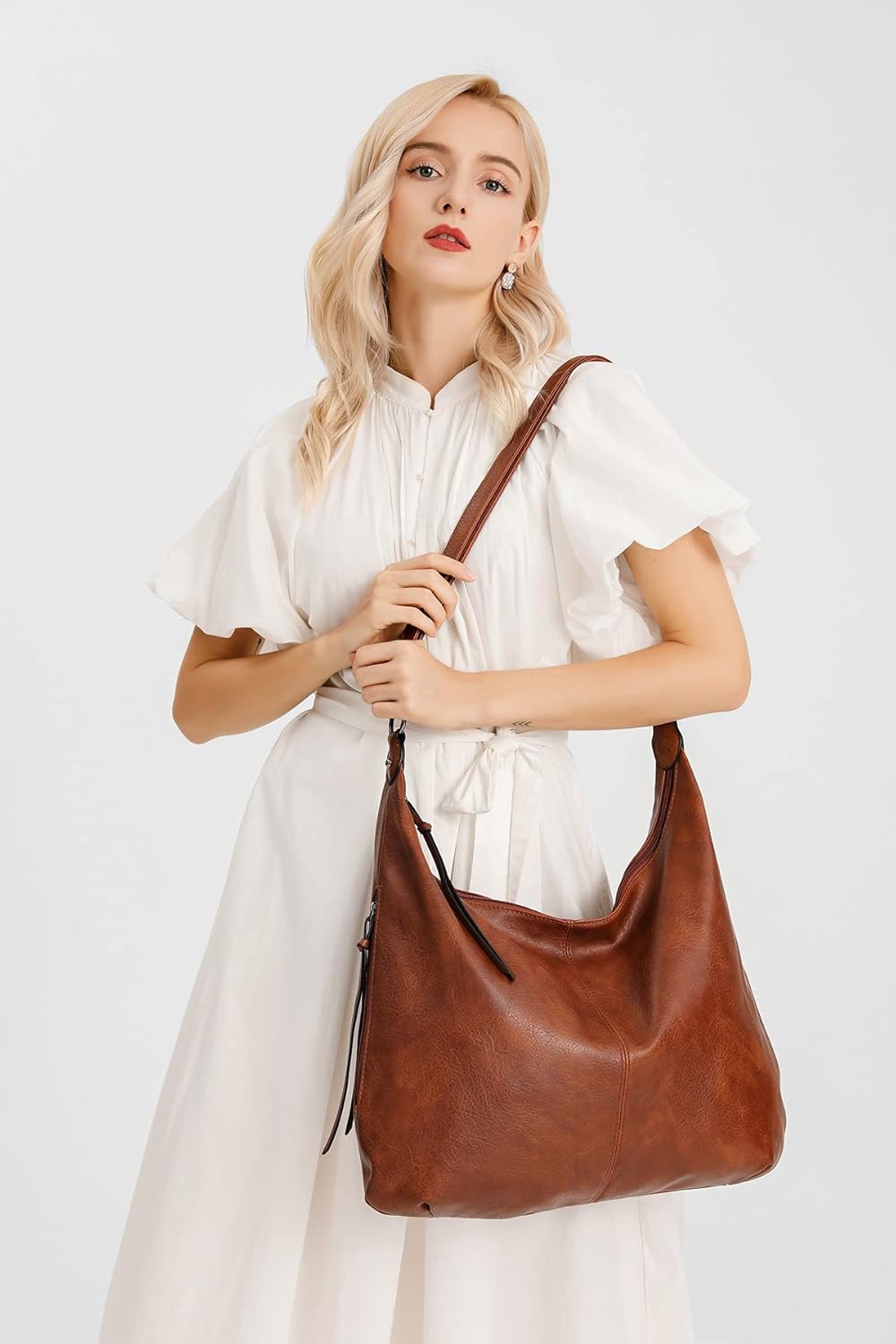 Ashioup Hobo Bags for Women Soft PU Leather Shoulder Bag Vintage Slouchy Handbag with Zipper - PuriLite