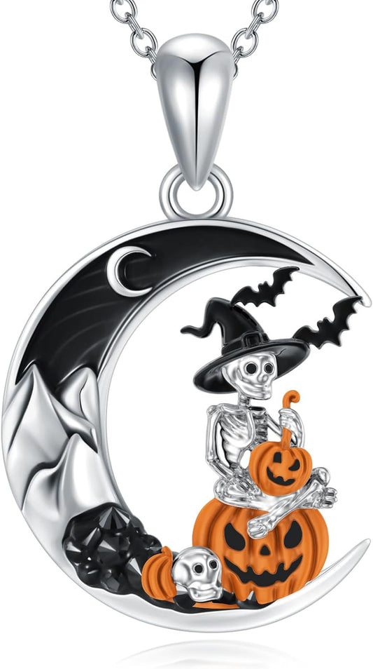 Flpruy Gothic Jewelry Sterling Silver Black Crescent Moon Mountain Pendant Necklace for Women Halloween Jewelry Gifts - PuriLite
