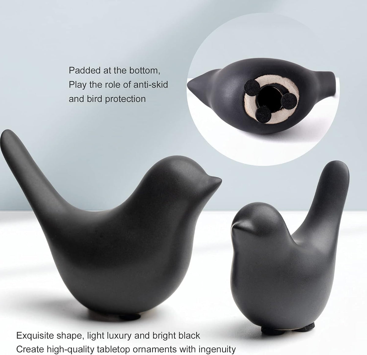 Notakia Small Birds Statues Pink Home Decor Modern Style Decorative Ornaments for Living Room, Bedroom, Office Desktop, Cabinets (Black 2Pcs) - PuriLite