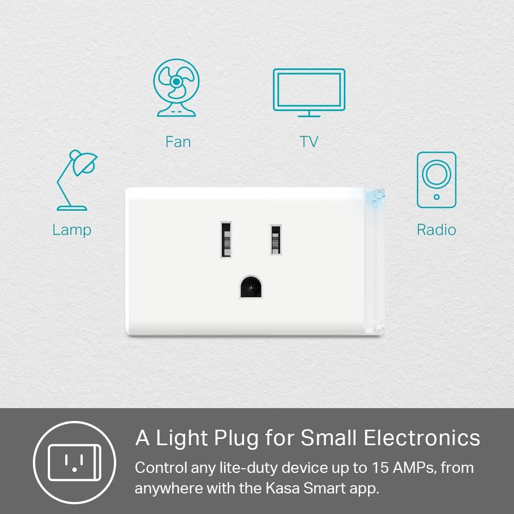 Kasa Smart Plug Mini by TP-Link (HS103P2) - Smart Home WiFi Outlet Works with Alexa, Echo and Google Home, No Hub Required, Remote Control, 2.4GHz WiFi Required, 15 Amp, UL Certified, 2-Pack, White - PuriLite