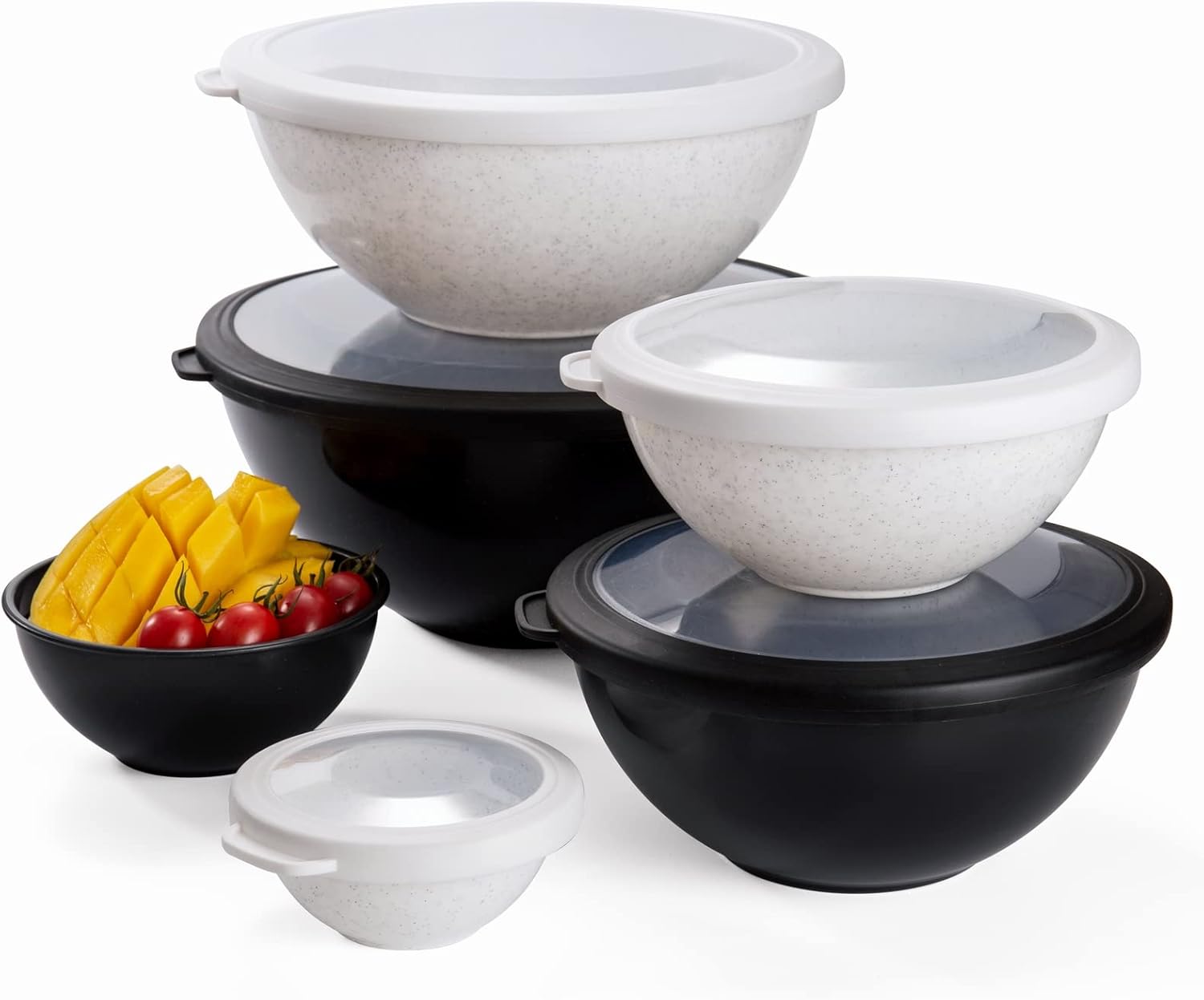 COOK WITH COLOR Mixing Bowls with TPR Lids - 12 Piece Plastic Nesting Bowls Set Includes 6 Prep Bowls and 6 Lids, Microwave Safe Mixing Bowl Set (Mint) - PuriLite