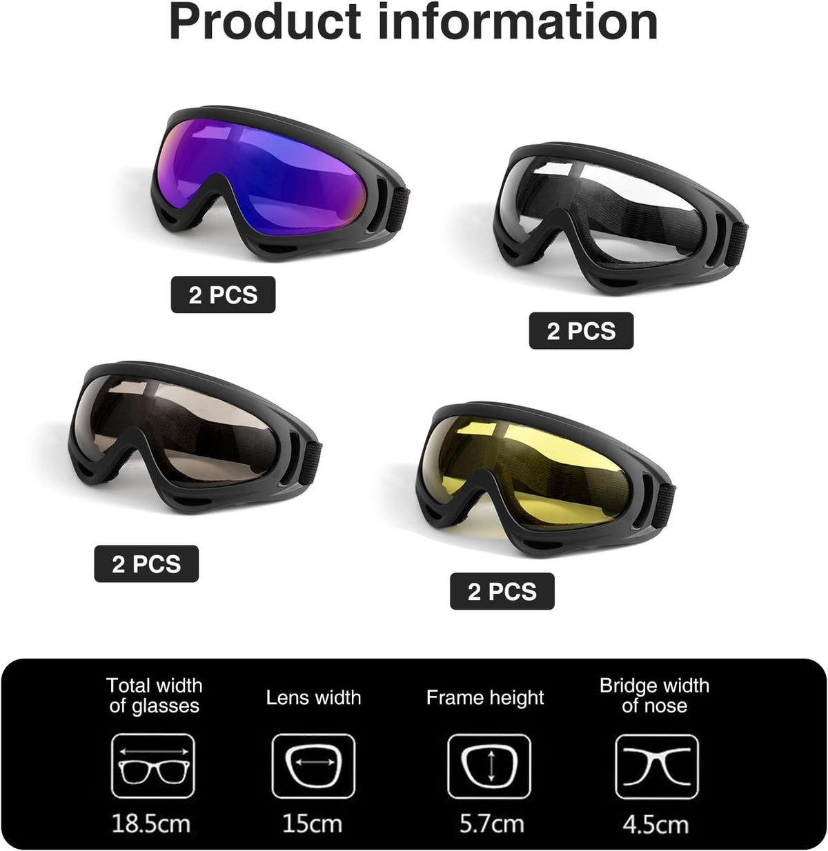 8 Pack Motorcycle & Ski Goggles - Dirt Bike & Snowboard Goggles for Men, Women & Youth - PuriLite