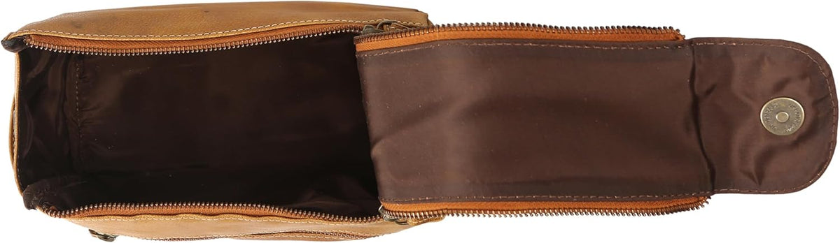 Premium Buffalo Leather Unisex Toiletry Bag Travel Dopp Kit Shaving kit (Distressed Tan) - PuriLite