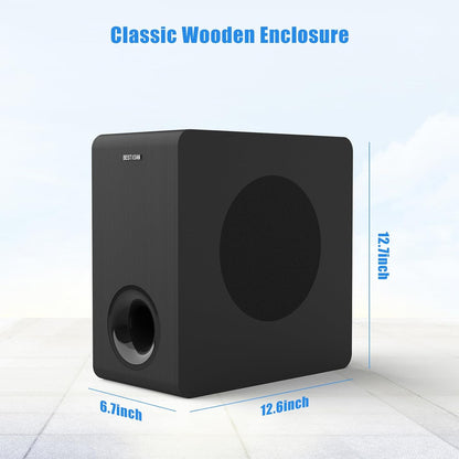 BESTISAN Powered Subwoofer, 6.5'' Side Firing Home Audio Sub, Deep Bass Response Subwoofers, Easy Setup with Home Theater Systems, TV, Speakers, RCA, LFE, AUX Input, High-Level Speaker Input & Output - PuriLite
