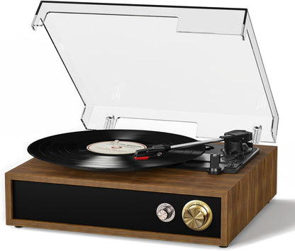 Record Player, FYDEE Vinyl Player with Bluetooth 3-Speed Turntable for Vinyl Records (33/45/78 RPM) with Built-in Bluetooth Receiver & Transmitter, RCA Out/USB in, Dust Cover (Ebony) - PuriLite